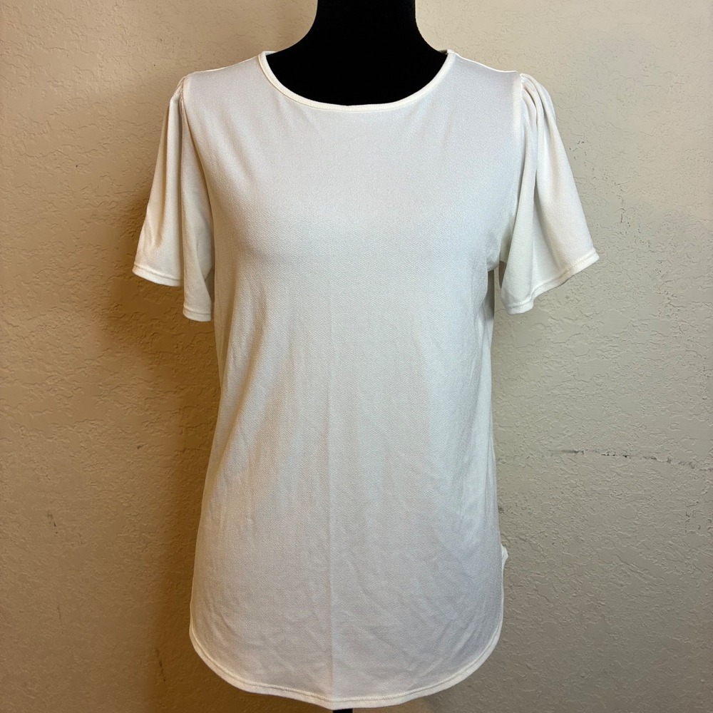 Banana Republic Women Ivory Top Small White Flutter Short Sleeve Quiet Blouse